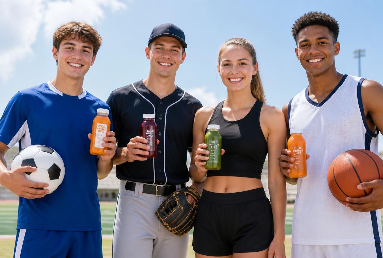 Group of college athletes holding Demi Nola Blends juices
